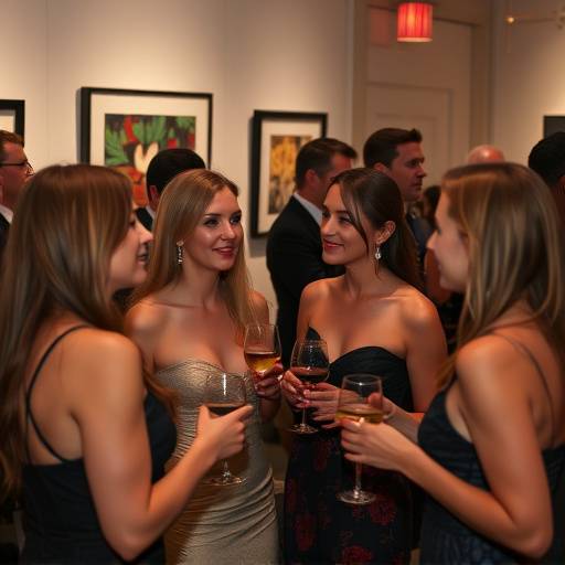 A candid shot of guests enjoying cocktails at a fundraising gala held in a Seattle art gallery.