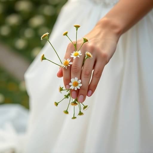 A close-up shot of a bride's hand holding a bouquet of wildflowers during a Seattle outdoor wedding ceremony.