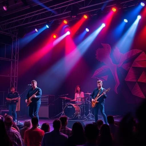 A performance shot of a local band playing live music at a concert in a Seattle music venue.