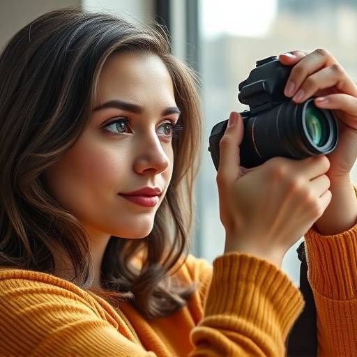 Anya Petrova, founder of Luminous Lens Studio, adjusting the camera settings during a photoshoot in Seattle.