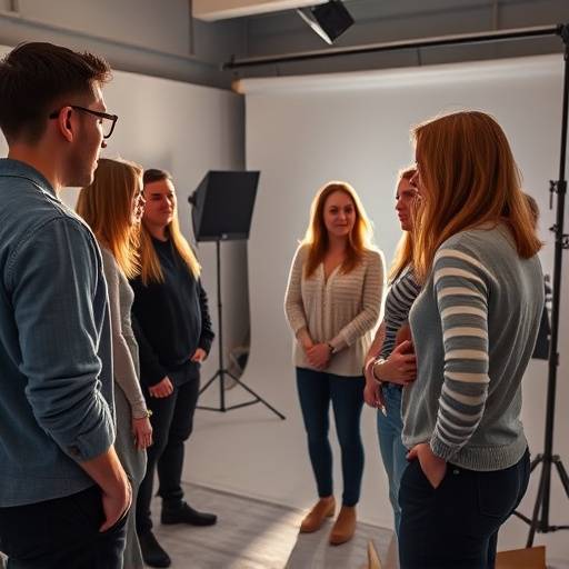 The Luminous Lens Studio team, led by Anya Petrova, discussing a photoshoot